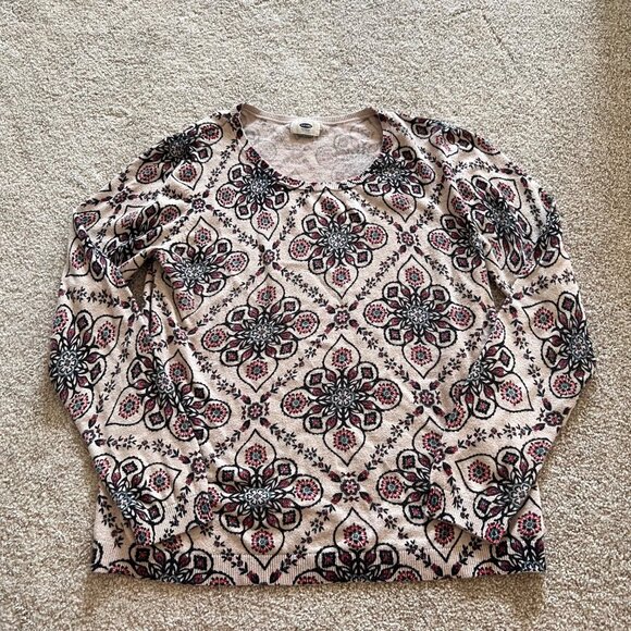 Floral Geometric Multicolor Long Sleeve Cozy Lounge Top 100% Cotton L - Picture 3 of 8